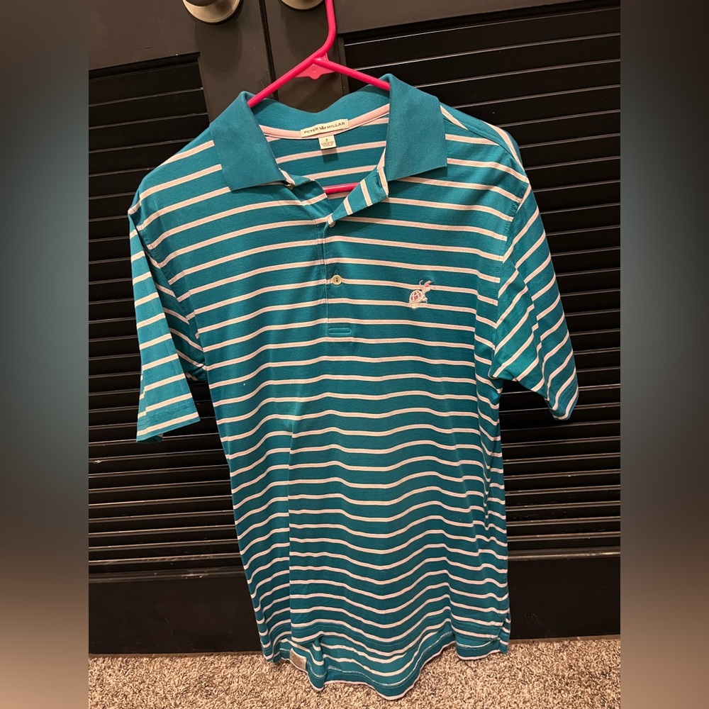 Peter Millar polo. Size small. Blue & light pink stripes